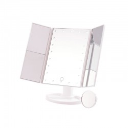 Espejo Iluminado Maquillaje Plegable 1-2-3-10X - Blanco