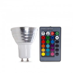 Bombilla LED GU10 3W RGB Mando a Distancia 30.000H [PL187220-GU10]