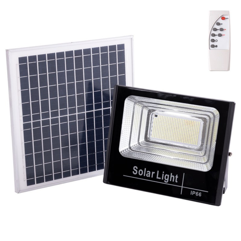 Proyector LED Solar 150W 6500K Panel: 6V/15W Batería: 3,2V/10000MaH Control Remoto [HO-SOLARFL-150W-01]