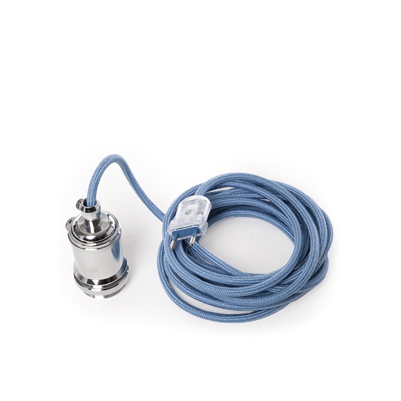 Pendel E27 Cable 5000Mm Azul Celeste 3 X 0,75 Portalámparas Interruptor Rotativo Cobre - Enchufe [AM-AT531]