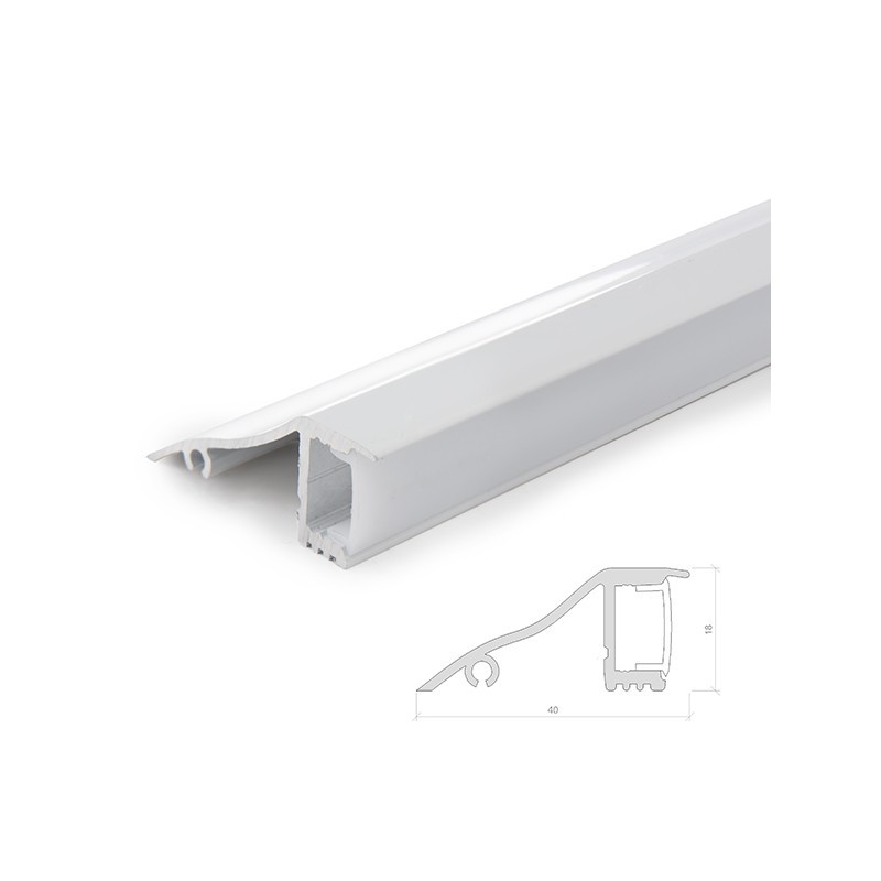 Perfíl Aluminio para Tira LED Instalación Paredes - Difusor Opal x 1M